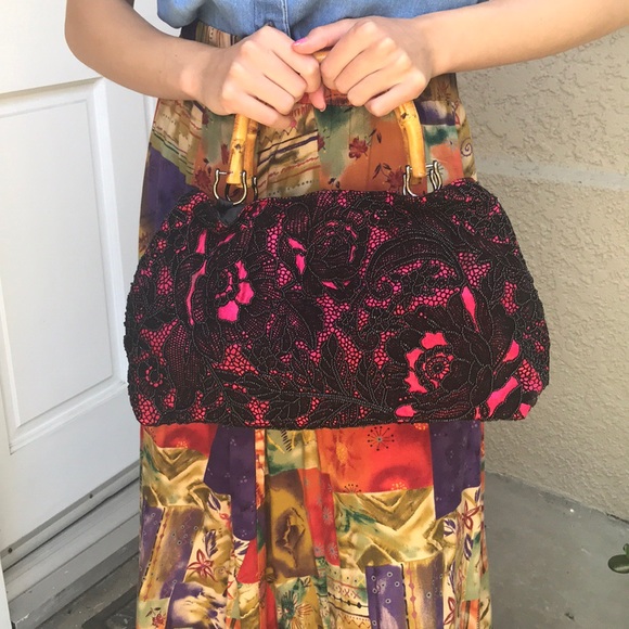 New vintage pink/black beaded purse - Picture 7 of 15